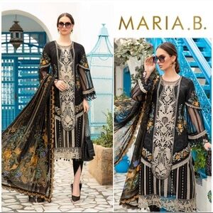 Maria B. Black and Gold Embroidered Dress